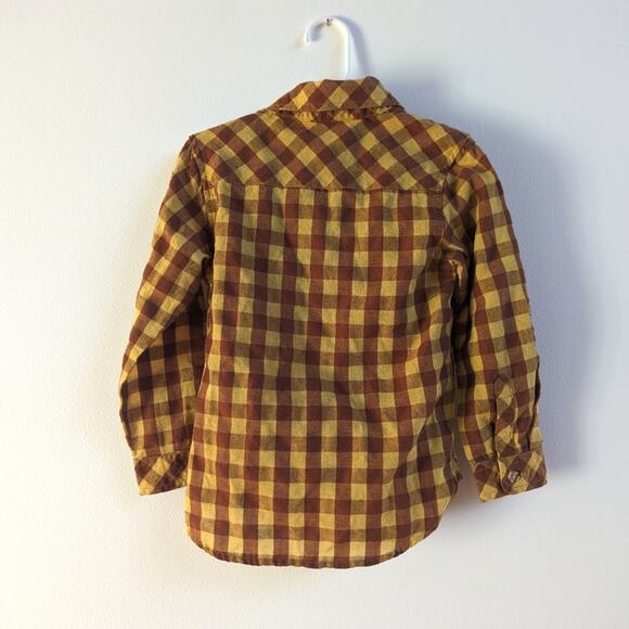 Me + Henry Button Down Boys Sz 3-4y Long Sleeve Rust Gingham Short Fall - Picture 5 of 7